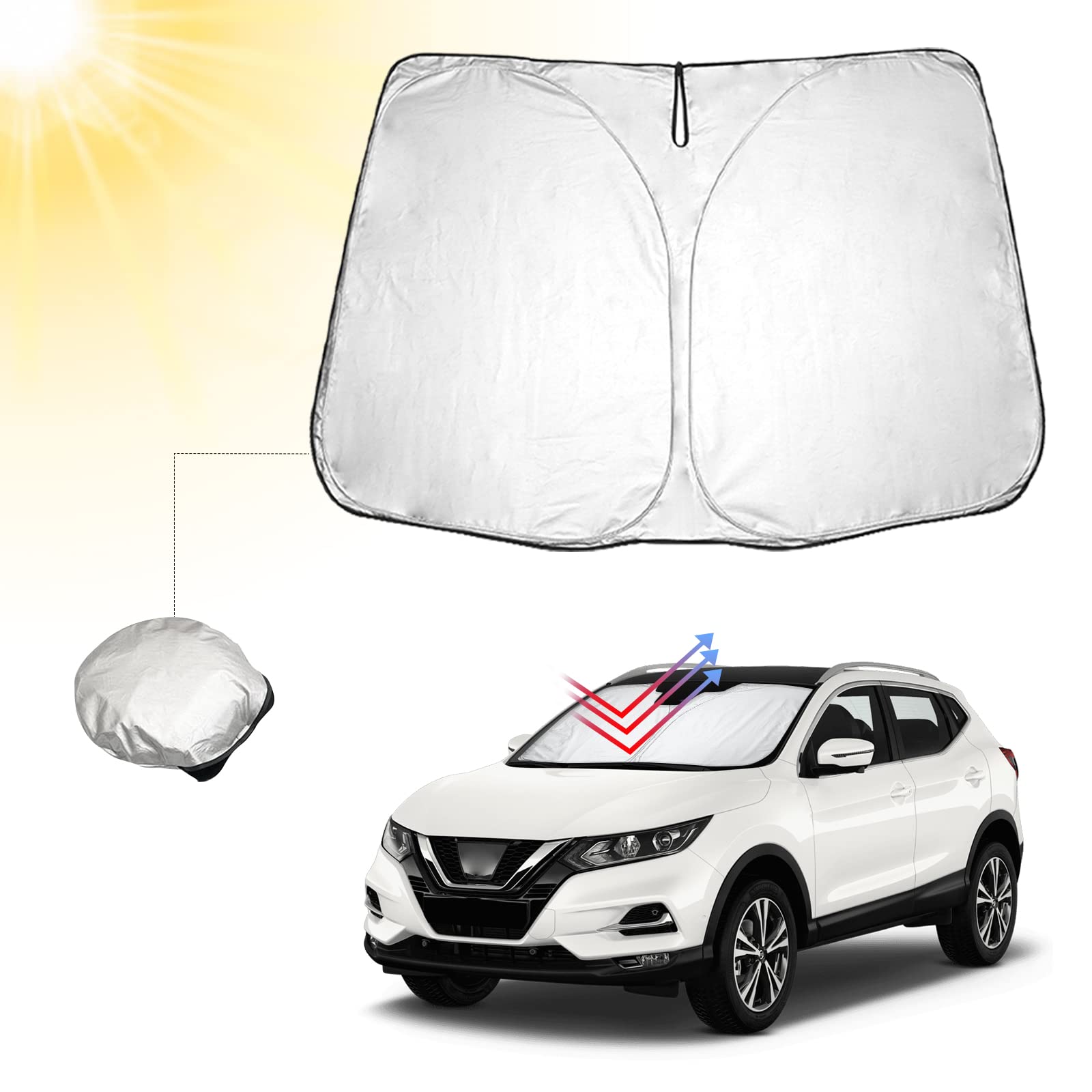 BIBIBO N*issan Qashqai J11 Frontscheibenabdeckung Kompatibel mit N*issan Qashqai J11 2014-2021, Sonnenschutz Auto Frontscheibe Faltbar, Hitzeschutz Auto gegen UV-Strahlen BIBIBO N*issan Qashqai J11 Frontscheibenabdeckung Kompatibel mit N*issan Qashqai J11 2014-2021, Sonnenschutz Auto Frontscheibe Faltbar, Hitzeschutz Auto gegen UV-Strahlen von BIBIBO