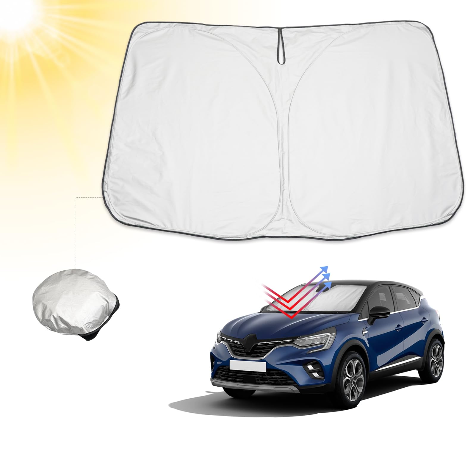 BIBIBO R*enault Captur Frontscheibenabdeckung, Auto Sonnenschutz kompatibel mit R*enault Captur 2013-2024, Auto Abdeckung für Frontscheibe Faltbar mit UV-Schutz, Sonnenblende gegen UV-Strahlen BIBIBO R*enault Captur Frontscheibenabdeckung, Auto Sonnenschutz kompatibel mit R*enault Captur 2013-2024, Auto Abdeckung für Frontscheibe Faltbar mit UV-Schutz, Sonnenblende gegen UV-Strahlen von BIBIBO