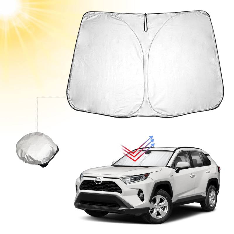 BIBIBO RAV4 XA50 Auto Sonnenschutz mit UV Schutz Kompatibel mit RAV4 XA50 2019-2022, Auto Sonnenschirm für Frontscheibe, Hitzeschutz Auto gegen UV-Strahlen, Faltbar Windschutzscheibe Sonnenschirm von BIBIBO