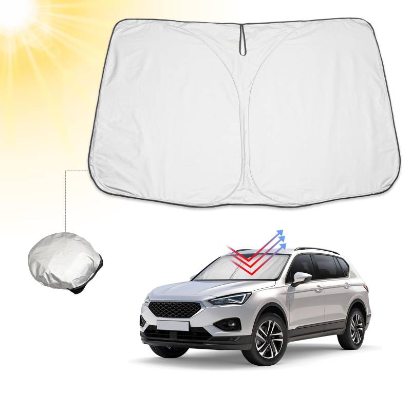 BIBIBO Frontscheibenabdeckung, Auto Sonnenschutz kompatibel mit Tiguan Allspace SWB LWB 2016-2024 / SEAT Tarraco 2019-2024, Auto Abdeckung für Frontscheibe Faltbar von BIBIBO