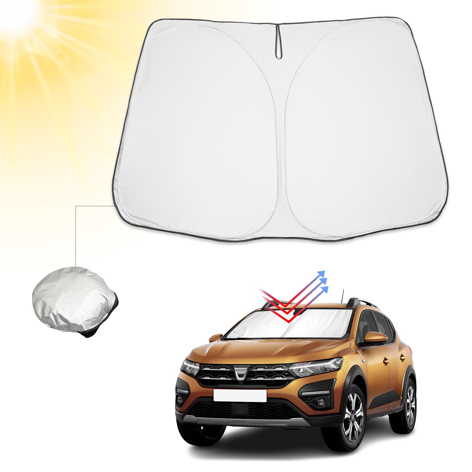BIBIBO Sandero 3 Frontscheibenabdeckung, Auto Sonnenschutz kompatibel mit Dacia Sandero 3 / Sandero Stepway III 2021-2024, Auto Abdeckung für Frontscheibe Faltbar mit UV-Schutz, Sonnenblende BIBIBO Sandero 3 Frontscheibenabdeckung, Auto Sonnenschutz kompatibel mit Dacia Sandero 3 / Sandero Stepway III 2021-2024, Auto Abdeckung für Frontscheibe Faltbar mit UV-Schutz, Sonnenblende von BIBIBO