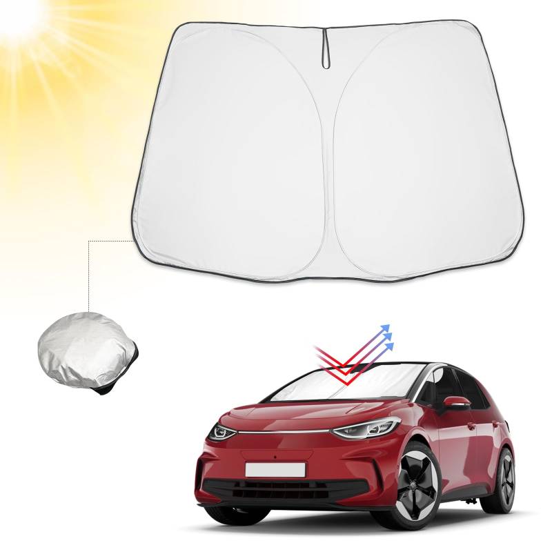 BIBIBO VW ID.3 Auto Sonnenschutz mit UV Schutz Kompatibel mit VW ID.3 2020-2024, Auto Sonnenschirm für Frontscheibe, Hitzeschutz Auto gegen UV-Strahlen, Faltbar Windschutzscheibe von BIBIBO