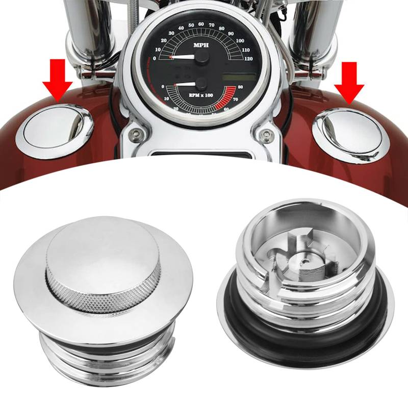 Bid4ze Entlüfteter Pop-Up-Gasdeckel, Unterputzmontage, Kraftstofftank, Gasabdeckung, für Harley Dyna Electra Glide Fatboy Road Glide Road King Softail Street Glide, Chrom von BID4ZE
