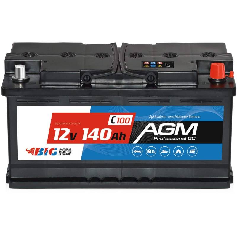 BIG Versorgungsbatterie AGM 12V 140Ah C100 Solar-Batterie für Wohnmobil statt 130Ah 120Ah von BIG Batterie