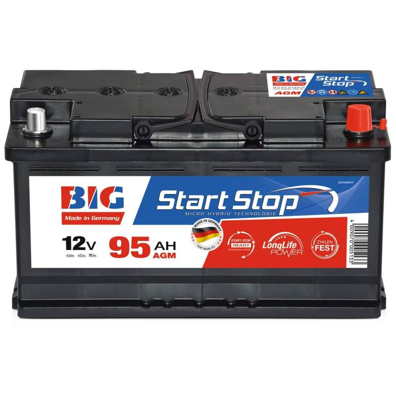 AGM Autobatterie 12V 95Ah 950A BIG Start-Stop Batterie statt 100Ah 92Ah 90Ah von BIG Batterie