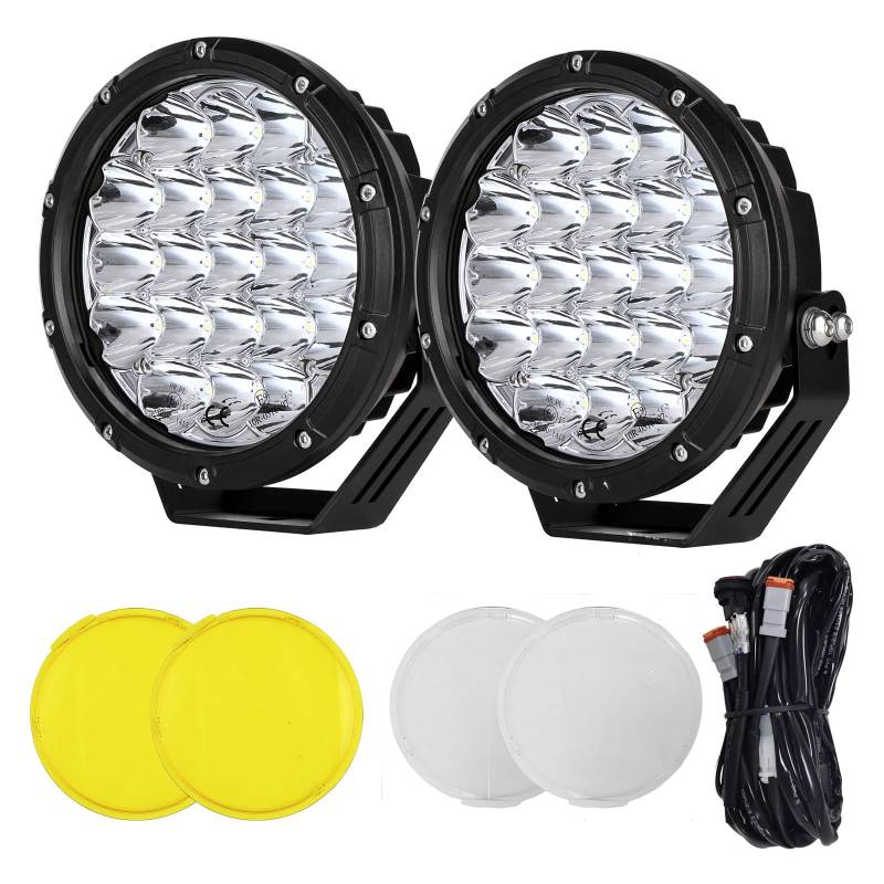 BIGLION.X 7 Zoll Runde LED Offroadleuchten Fahren Spotlights Gelbe Offroad Scheinwerfer Light Bar 210W 32000lm mit Kabelbaum 12V 24 V ECE für Auto Traktor Pickup SUV von BIGLION.X