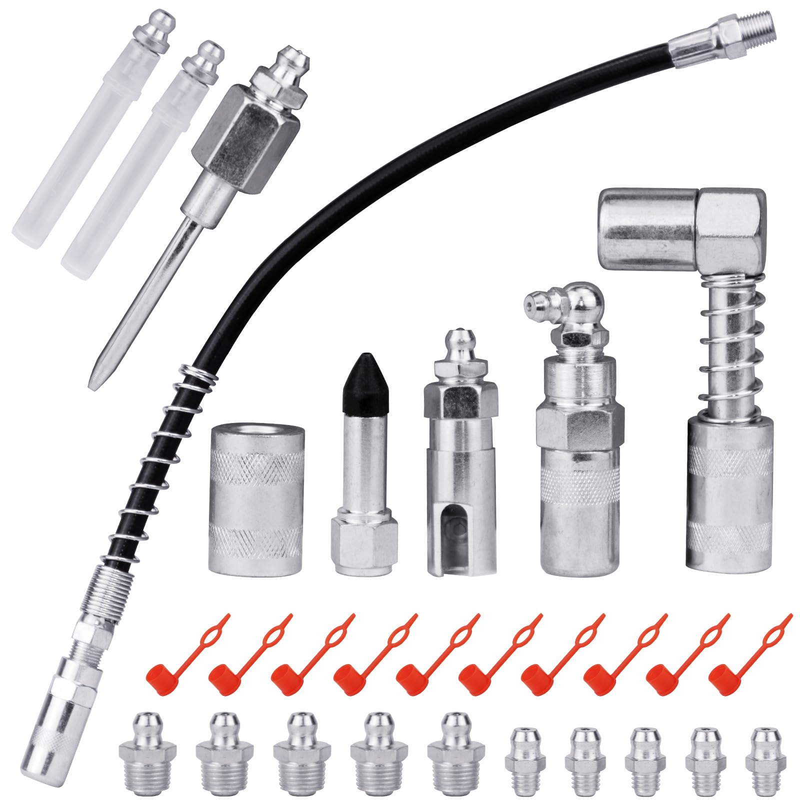 BIGP 29 Stück Fettpresse Adapter Set, 30cm Schlauch, Mundstück Fettpresse für Schmiernippel Aufsatz Schmierpresse Anschluss Nippel 7 Typen, Kompatibel mit den Meisten Fettpressen BIGP 29 Stück Fettpresse Adapter Set, 30cm Schlauch, Mundstück Fettpresse für Schmiernippel Aufsatz Schmierpresse Anschluss Nippel 7 Typen, Kompatibel mit den Meisten Fettpressen von BIGP