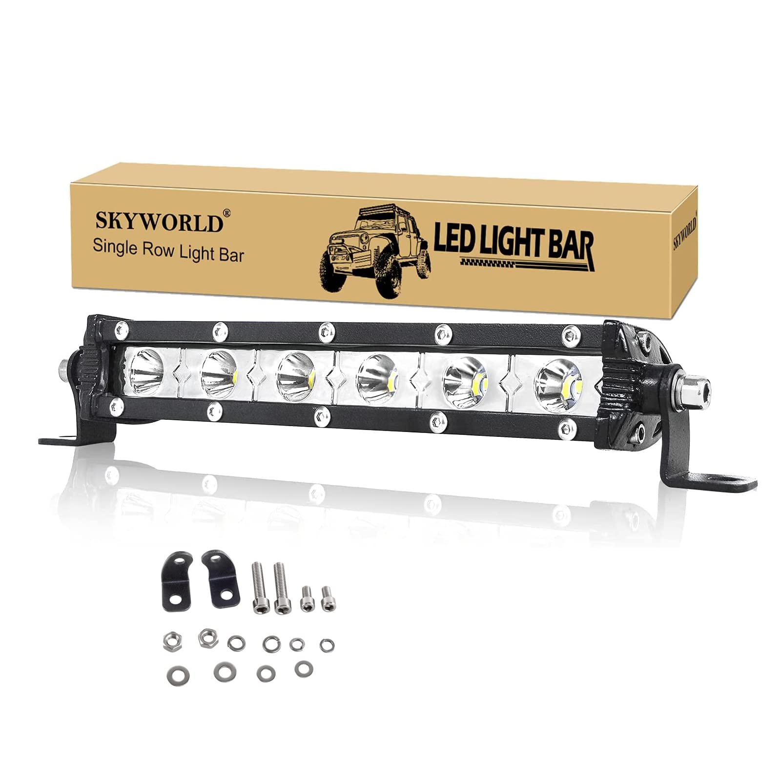 SKYWORLD LED Arbeitsscheinwerfer, 7 zoll 17.8 cm 30W Scheinwerfer Einreihig LED balken LED Offroad led lightbar 6000K Weiß IP67 Wasserdicht 12V 24V für Auto Boot LKW fahren SUV 4x4 4WD von SKYWORLD