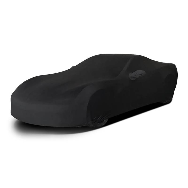 BHIEE Autoabdeckung Indoor Stretch Stoff Sportwagen Autoplane Staubschutz Elastischer Abdeckung Auto für Autogarage Innenbereich, Tiefgarage, Autoausstellung,Passen bis zu 4,2m-4,6m, Schwarz von BIHEE