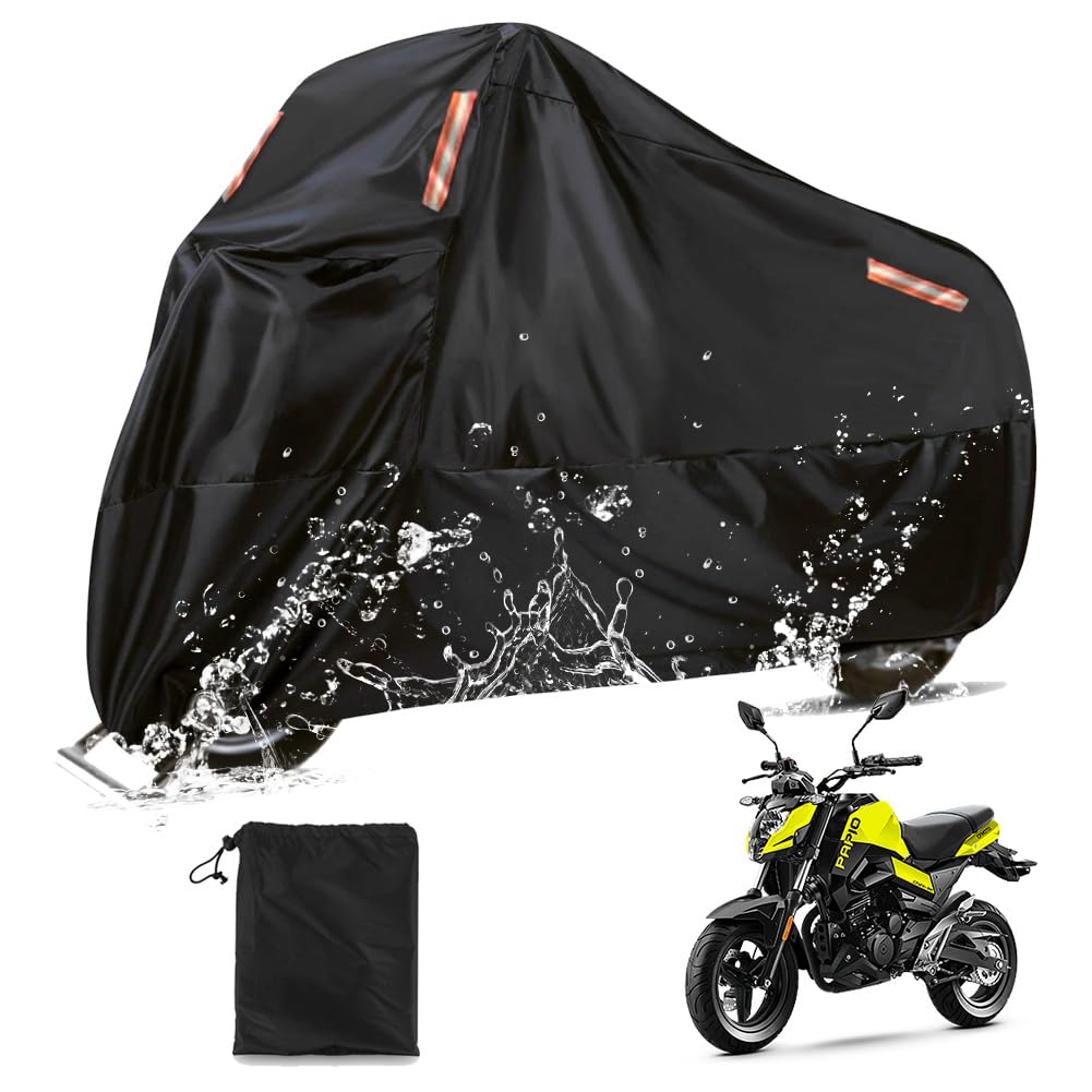 BIHEE Motorrad Abdeckplane Outdoor Motorradabdeckung Kratzfestes Wasserdicht 190T Oxford Stoff Motorradplane mit Verschlussloch Winterfest Motorrad Schutzhülle 245 x 105 x 125 cm Schwarz von BIHEE