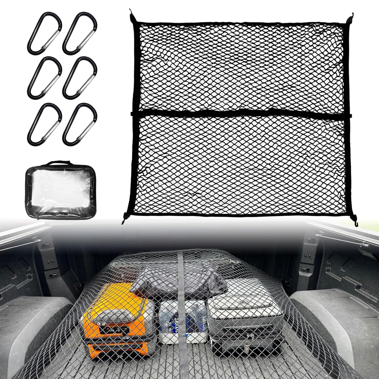 Gepäcknetz 120x120cm Hochelastisches Kofferraumnetz Erstreckt Sich auf 220 x220cm Auto Netz mit 4 Robuste Haken für Pickup-Truck, LKWs, Lastwagen, Einlagig Gepäcknetz 120x120cm Hochelastisches Kofferraumnetz Erstreckt Sich auf 220 x220cm Auto Netz mit 4 Robuste Haken für Pickup-Truck, LKWs, Lastwagen, Einlagig von BIHEE