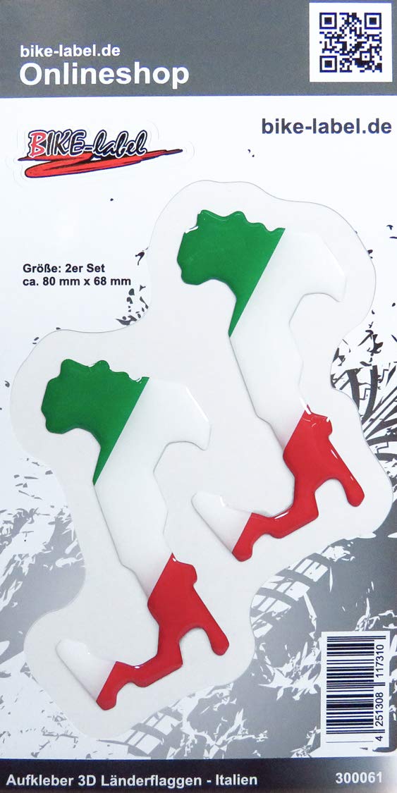 BIKE-label Auto Aufkleber 3D Länder-Flaggen Italien Stiefel 80 x 68mm 300061 von BIKE-label