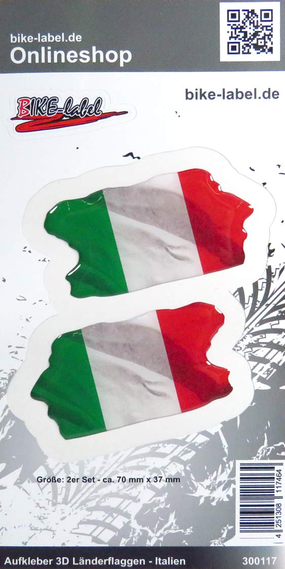 BIKE-label 300117 Aufkleber 3D Länder-Flaggen Italien Italy 2 Stck je 70 x 37mm von BIKE-label