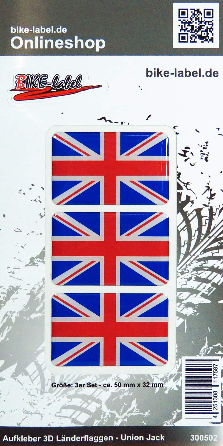 BIKE-label Auto Aufkleber 3D Länder-Flaggen Union Jack England 50 x 32mm 300502 von BIKE-label