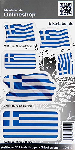 BIKE-label 300687N Aufkleber 3D Länder-Flaggen Griechenland 6er Set mit 5 Formen von BIKE-label