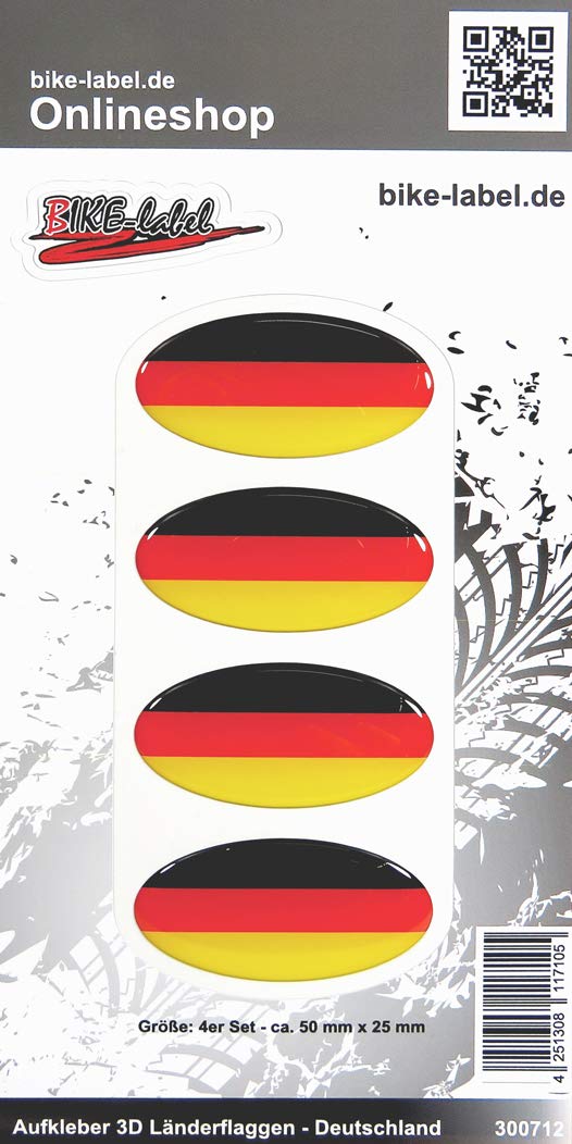 BIKE-label 300712N Aufkleber 3D Länder-Flaggen Deutschland 4 Stck je 50 x 25mm von BIKE-label