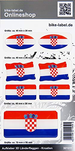 BIKE-label 301011N Aufkleber 3D Länder-Flaggen Kroatien 7er Set mit 4 Formen von BIKE-label