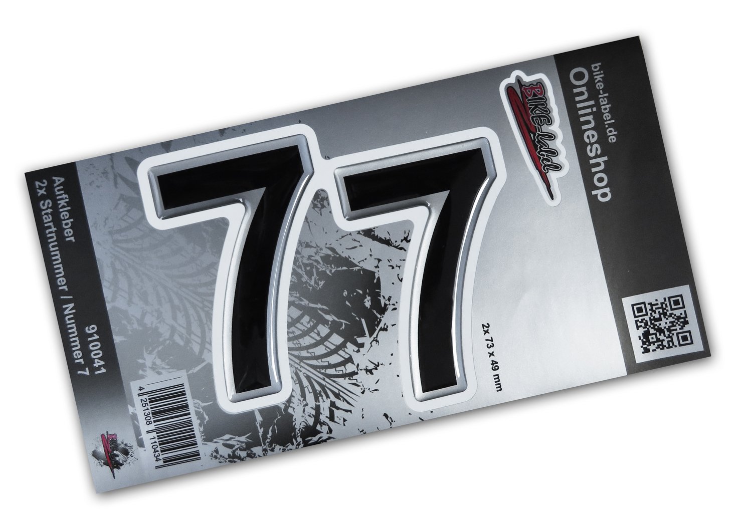 BIKE-label Aufkleber Zahlen Nummer 7 für Motorrad Auto Fenster silbern 3D Sticker 2er Set je ca. 49 x 73 mm 910041 von BIKE-label