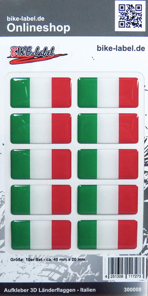 BIKE-label Auto Aufkleber 3D Länder-Flaggen Italien Italy 10 Stck 40 x 20mm 300008 von BIKE-label