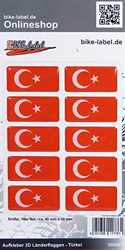 BIKE-label Auto Aufkleber 3D Länder-Flaggen Türkei Turkey 40 x 20mm 300801N von BIKE-label