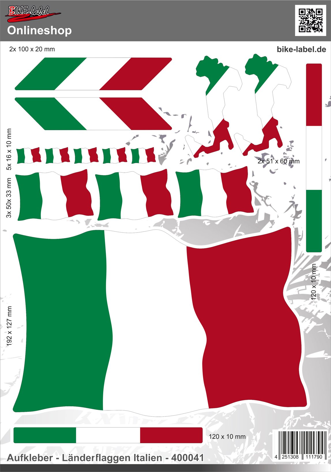 BIKE-label Länderflaggen Aufkleber 2D Italien für Auto Motorrad Tür Camper Sticker 400041 von BIKE-label