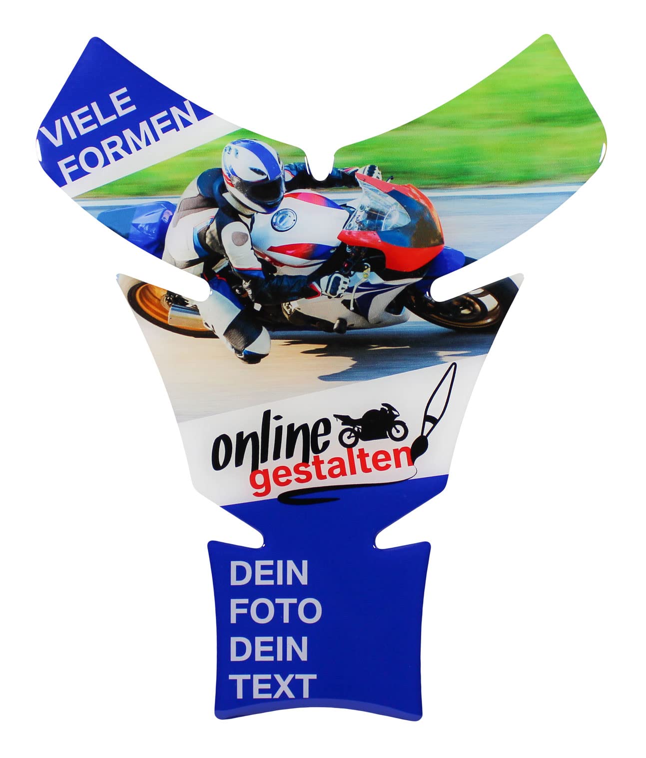 BIKE-label Tankpad Aufkleber Motorrad Lackschutz Wunschmotiv gestalten mit Bildern und Schrift Form 21 von BIKE-label