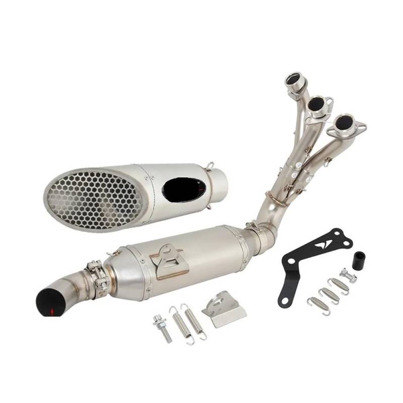 BIKKJBK Motorrad Schalldämpfer Für MT09 FZ09 XSR 900 Für Tracer 9 GT 2022 2023 Vollmotorradauspuff Vorne Link Pipe Mesh Schalldämpfer von BIKKJBK
