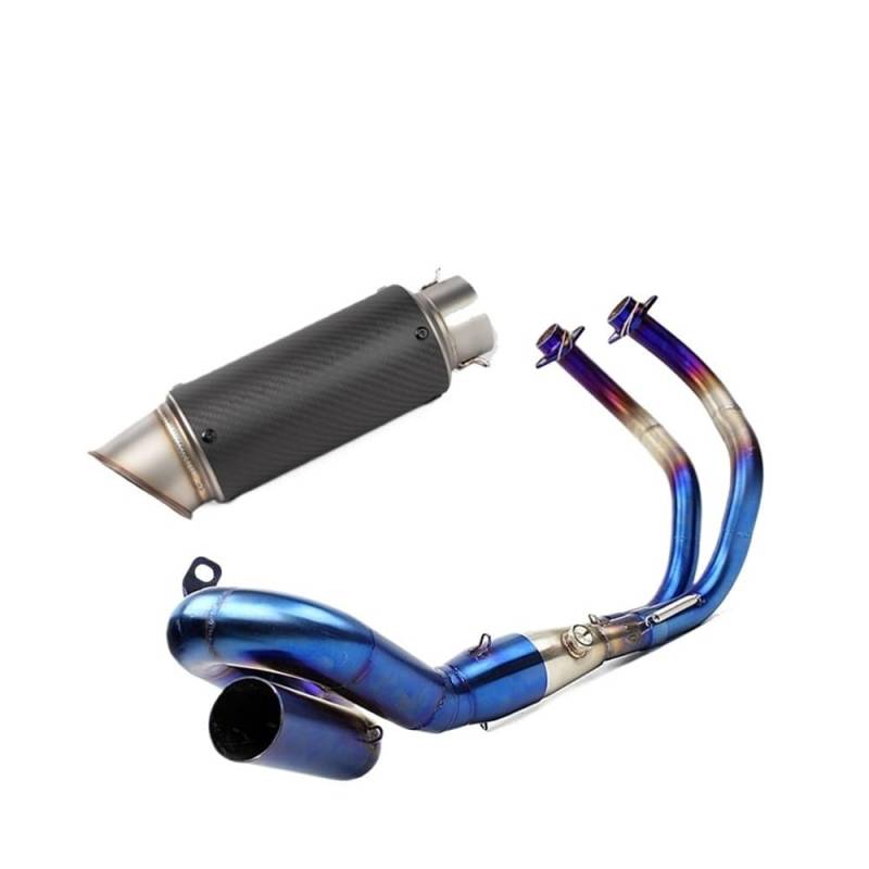 BIKKJBK Motorrad Schalldämpfer Für R7 R 7 2021 22 2023 Slip On Volle Motorrad Auspuff Ändern Vorne Link Rohr Carbon Schalldämpfer von BIKKJBK
