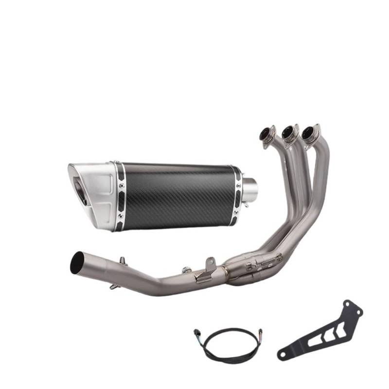 BIKKJBK Motorrad Schalldämpfer for MT09 FZ09 XSR900 Full Motorcycle Exhaust System Slip On Titanium Alloy Front Tube Link Pipe Connect 51MM Muffler von BIKKJBK