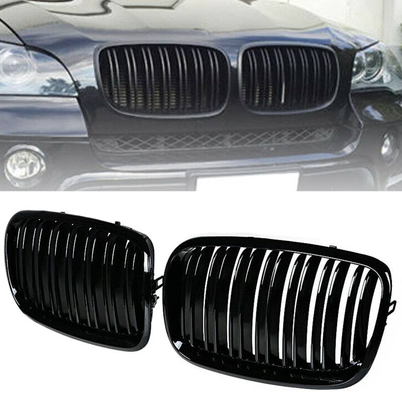 BILLDIO Frontstoßstange Nieren Kühlergrill Glänzend Schwarz Kompatibel mit 2007–2014 BMW X5 E70 X6 E71 Dual Slat Double Line von BILLDIO