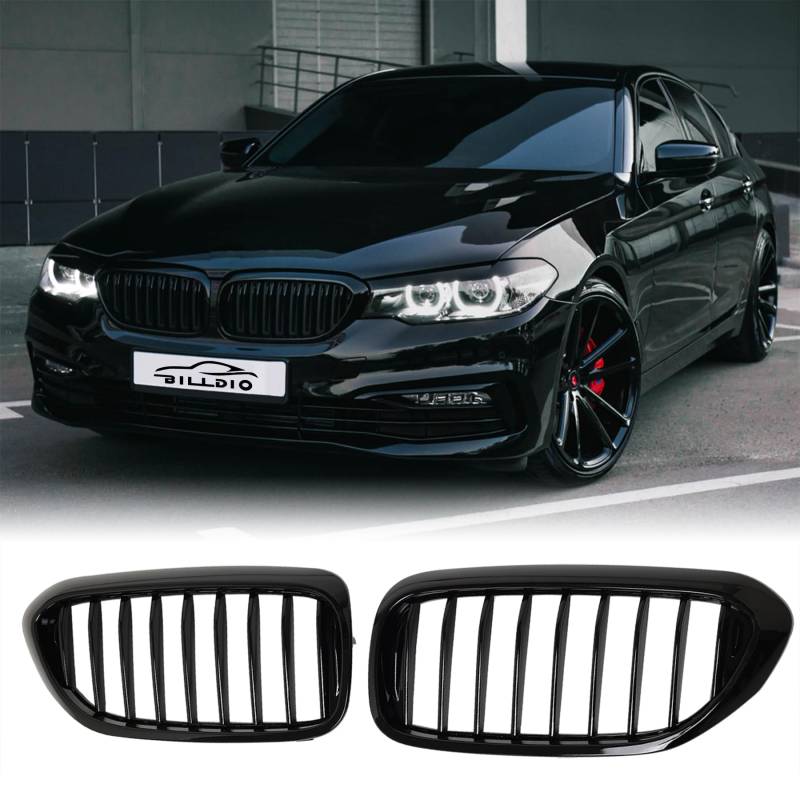 BILLDIO G30 Kühlergrill – schwarze Nieren-Lamellen, kompatibel mit BMW 5er-Serie G30 2017–2019 530e 530e xDrive 530i 530i xDrive 540i 540i xDrive 550i xDrive, ABS glänzend schwarz Nierengrill von BILLDIO