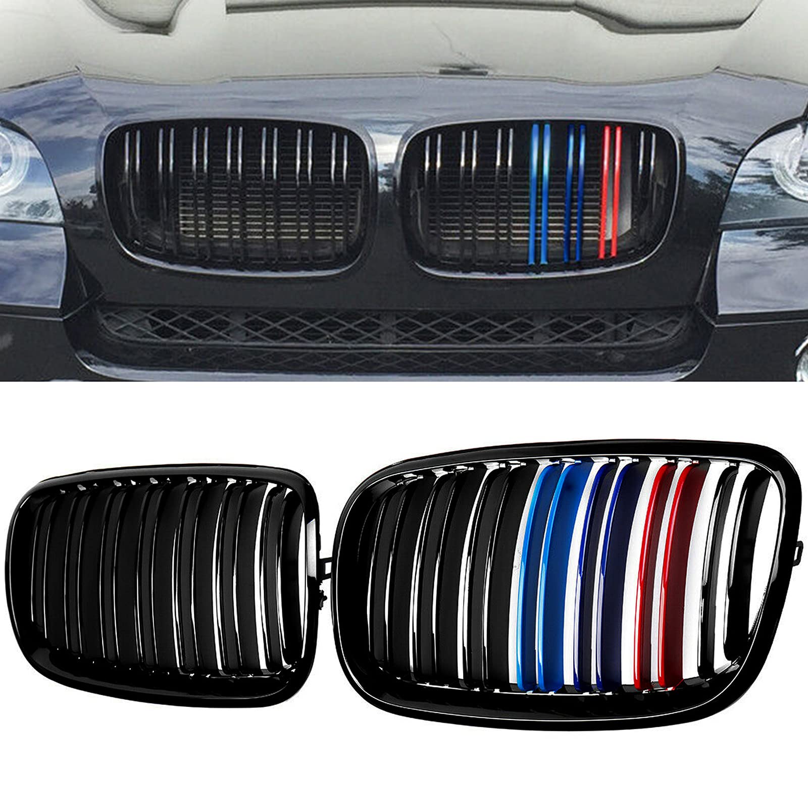 BILLDIO Kühlergrill in glänzendem Schwarz, Größe M, kompatibel mit BMW X5 E70 X6 E71 Front-Nieren-Kühlergrill ABS mit Doppellamellen BILLDIO Kühlergrill in glänzendem Schwarz, Größe M, kompatibel mit BMW X5 E70 X6 E71 Front-Nieren-Kühlergrill ABS mit Doppellamellen von BILLDIO