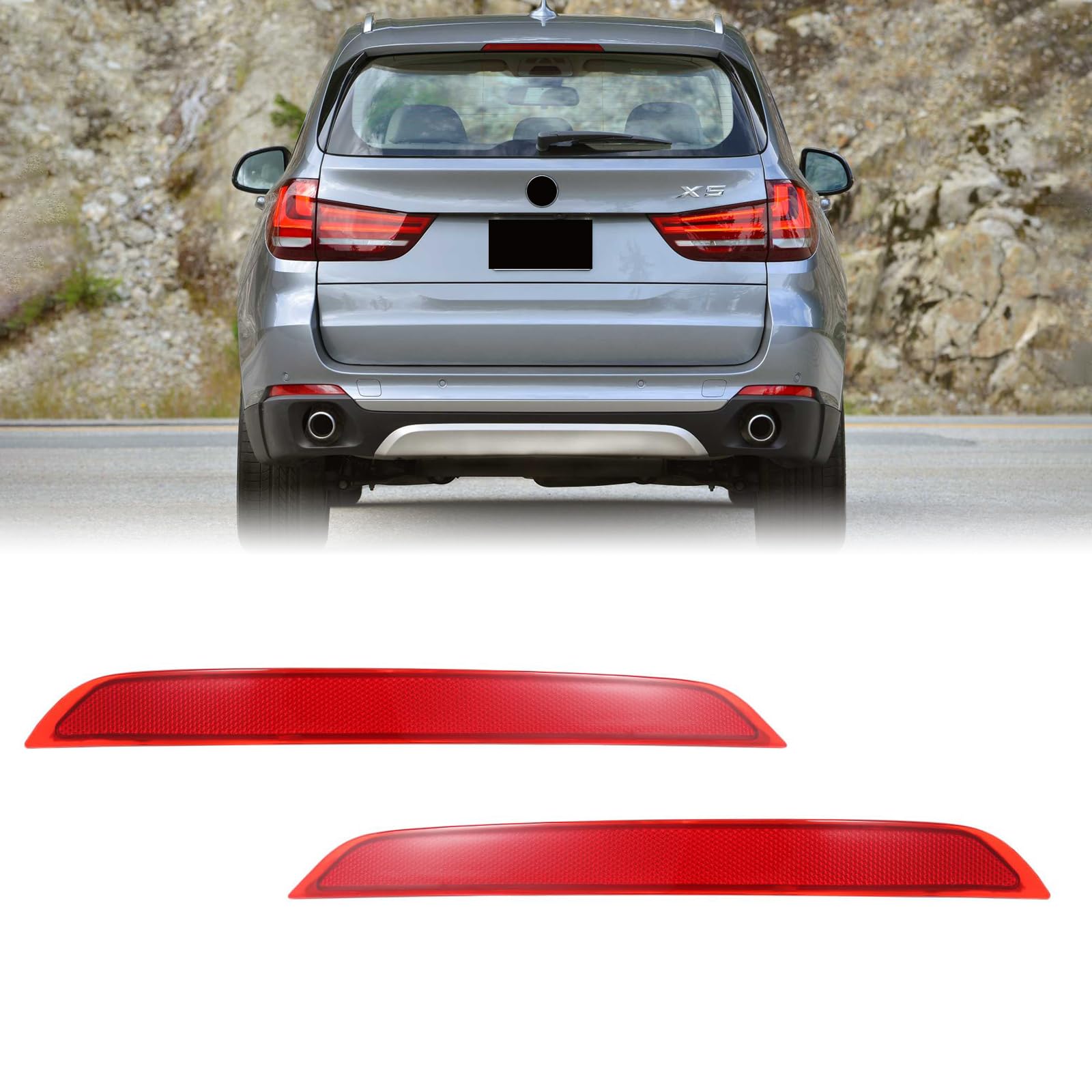 BINB ROAD Reflektor für hintere Stoßstange, 63147290091 + 63147290092, linke rechte rote Zierleiste, kompatibel mit BMW F15 X5 2014–2017 BINB ROAD Reflektor für hintere Stoßstange, 63147290091 + 63147290092, linke rechte rote Zierleiste, kompatibel mit BMW F15 X5 2014–2017 von BINB ROAD