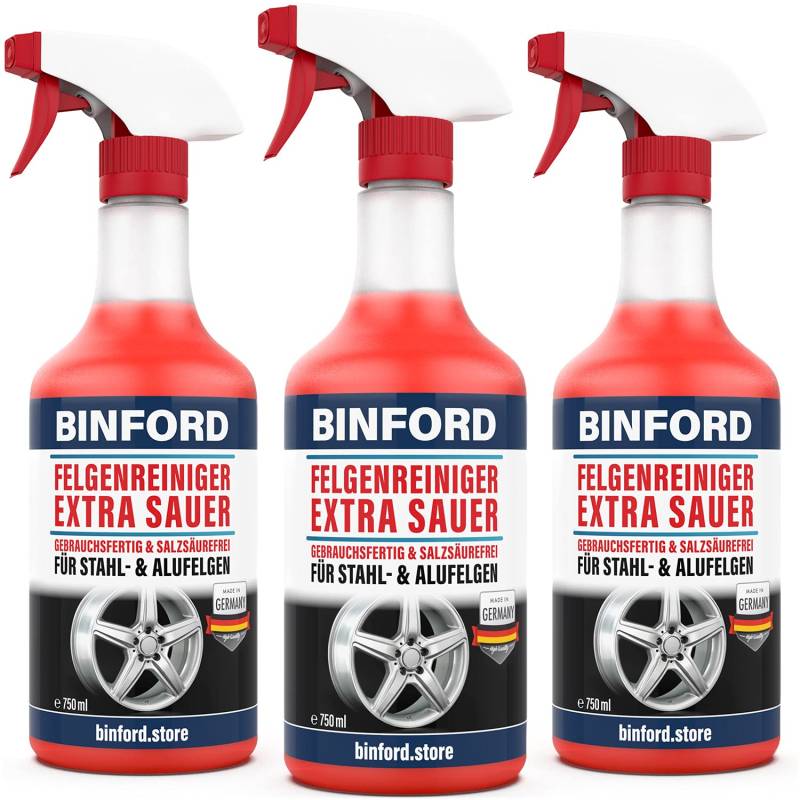 BINFORD Felgenreiniger SAUER gebrauchsfertig 3X 750 ml - für Alu- und Stahlfelgen - Alufelgen Reiniger für Auto und Motorrad von BINFORD