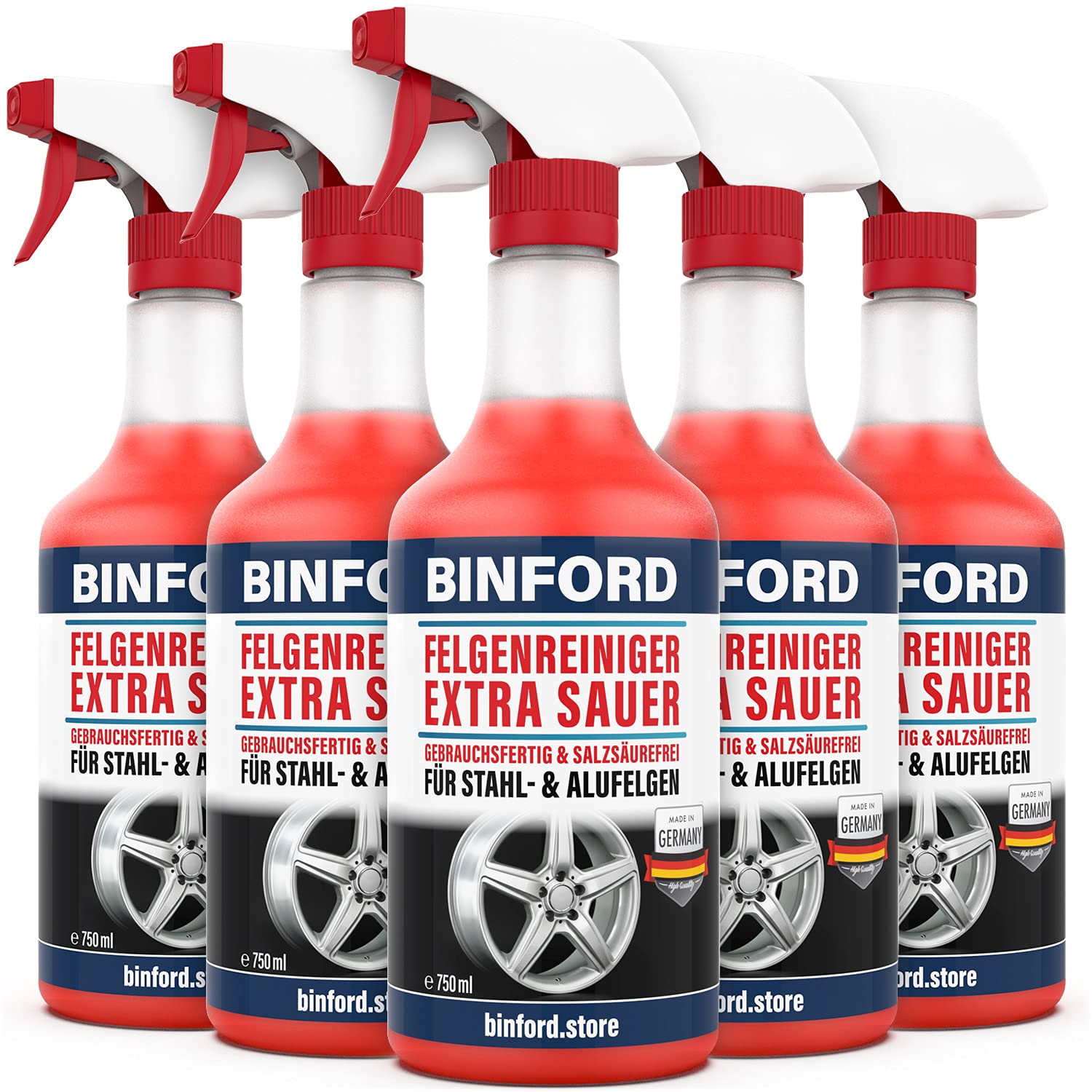 BINFORD Felgenreiniger SAUER gebrauchsfertig 5X 750 ml - für Alu- und Stahlfelgen - Alufelgen Reiniger für Auto und Motorrad von BINFORD