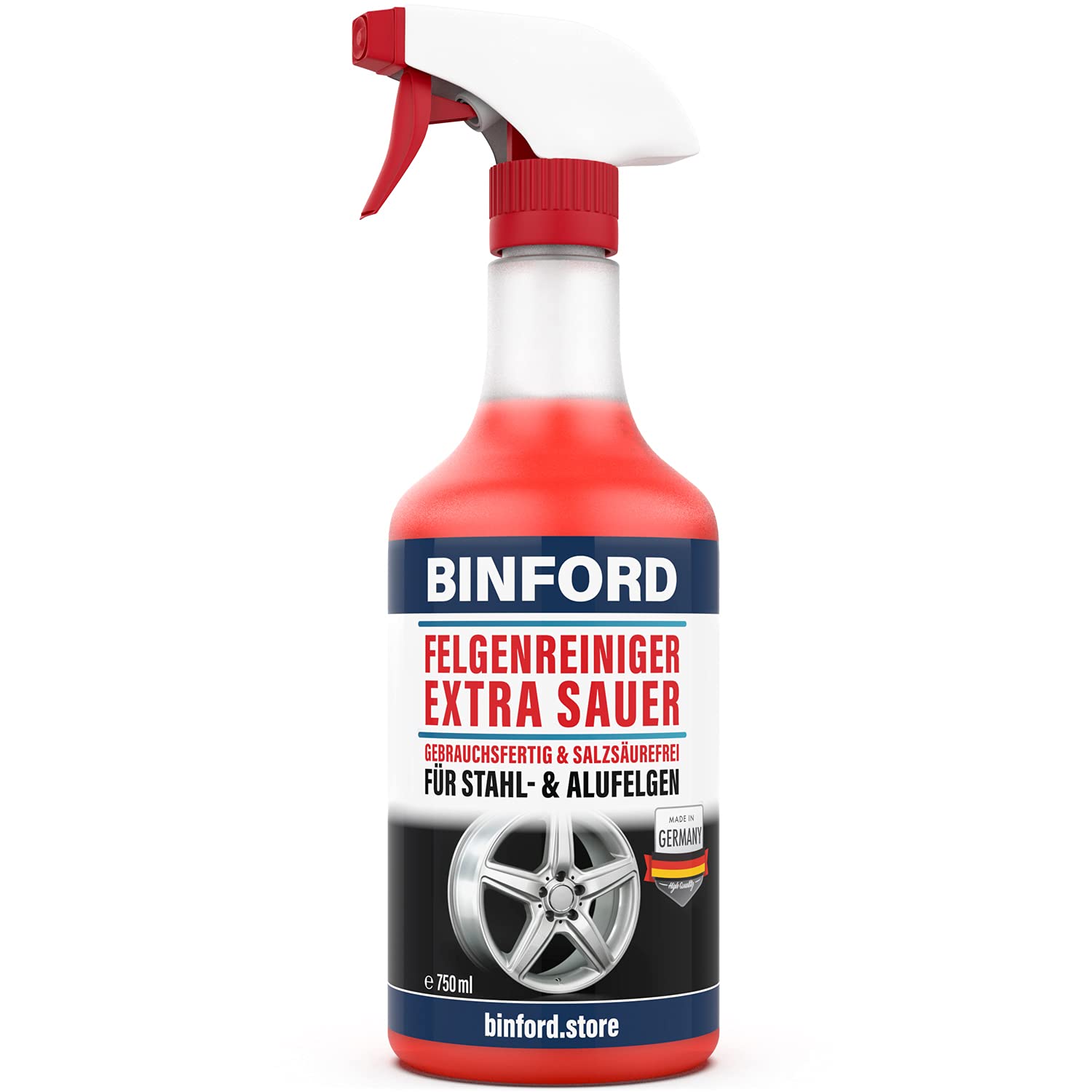BINFORD Felgenreiniger SAUER gebrauchsfertig 750 ml - für Alu- und Stahlfelgen - Alufelgen Reiniger für Auto und Motorrad von BINFORD