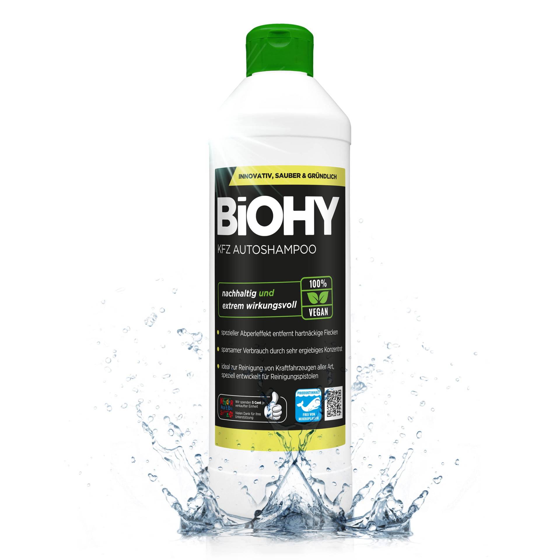 BIOHY KFZ Autoshampoo (500 ml) | Bio Autoreiniger schützt Lack vor Schmutz von Außen | biologisch abbaubares Reinigungsmittel | für Hochdruckreiniger geeignet | kraftvolles Konzentrat von BIOHY
