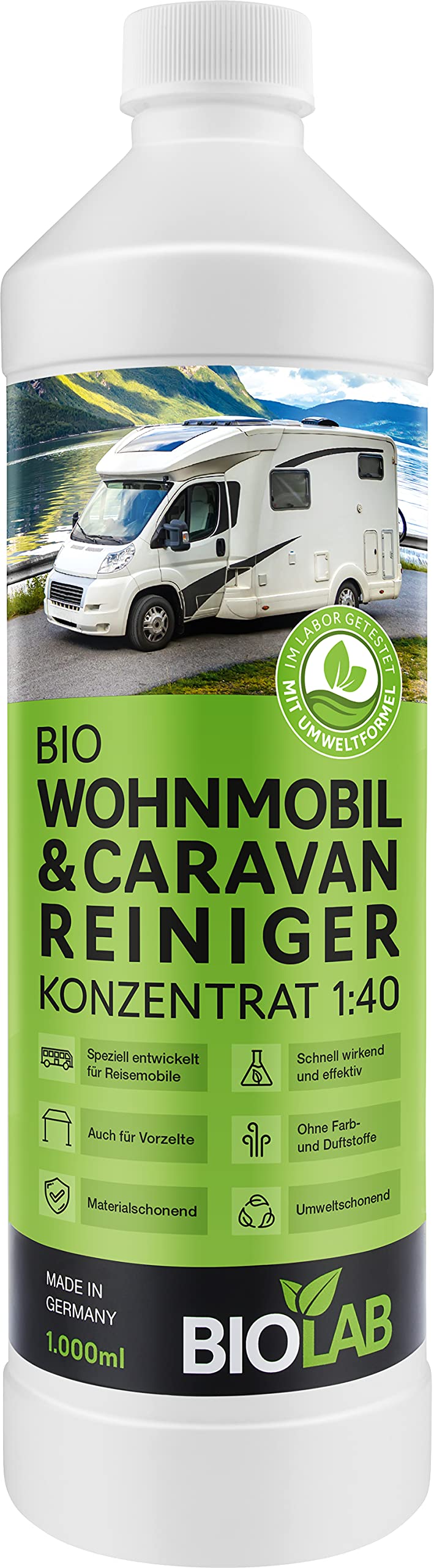 BIOLAB Bio Wohnmobil und Caravan Reiniger Konzentrat (1000 ml) zur Reinigung von Wohnwagen, Vorzelt, Markise - Regenstreifen Entferner von BIOLAB