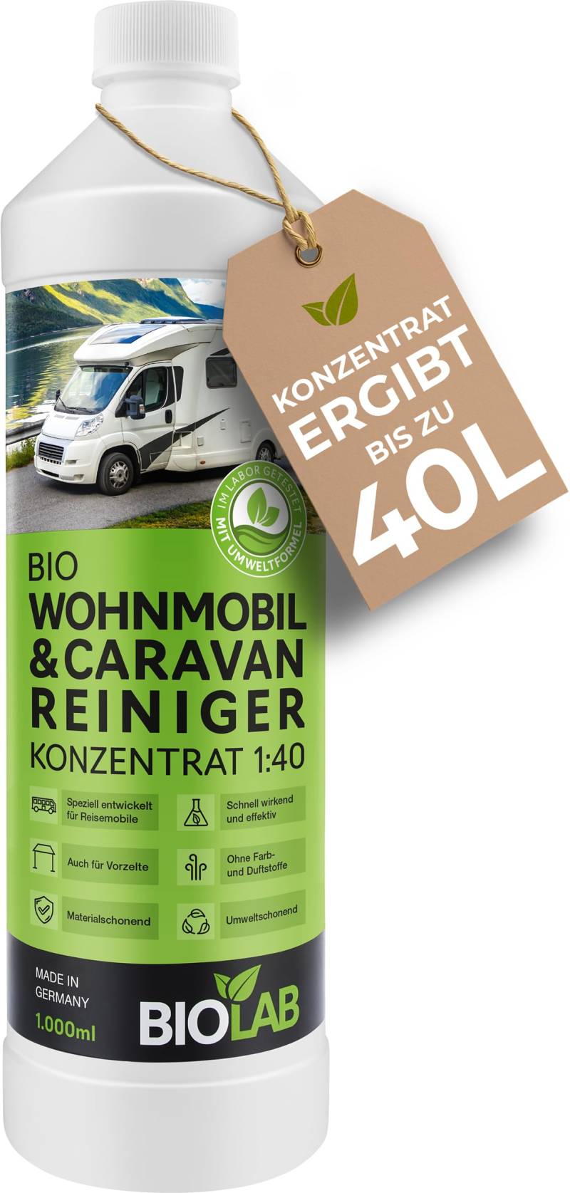 BIOLAB Bio Wohnmobil und Caravan Reiniger Konzentrat (1000 ml) zur Reinigung von Wohnwagen, Vorzelt, Markise - Regenstreifen Entferner von BIOLAB