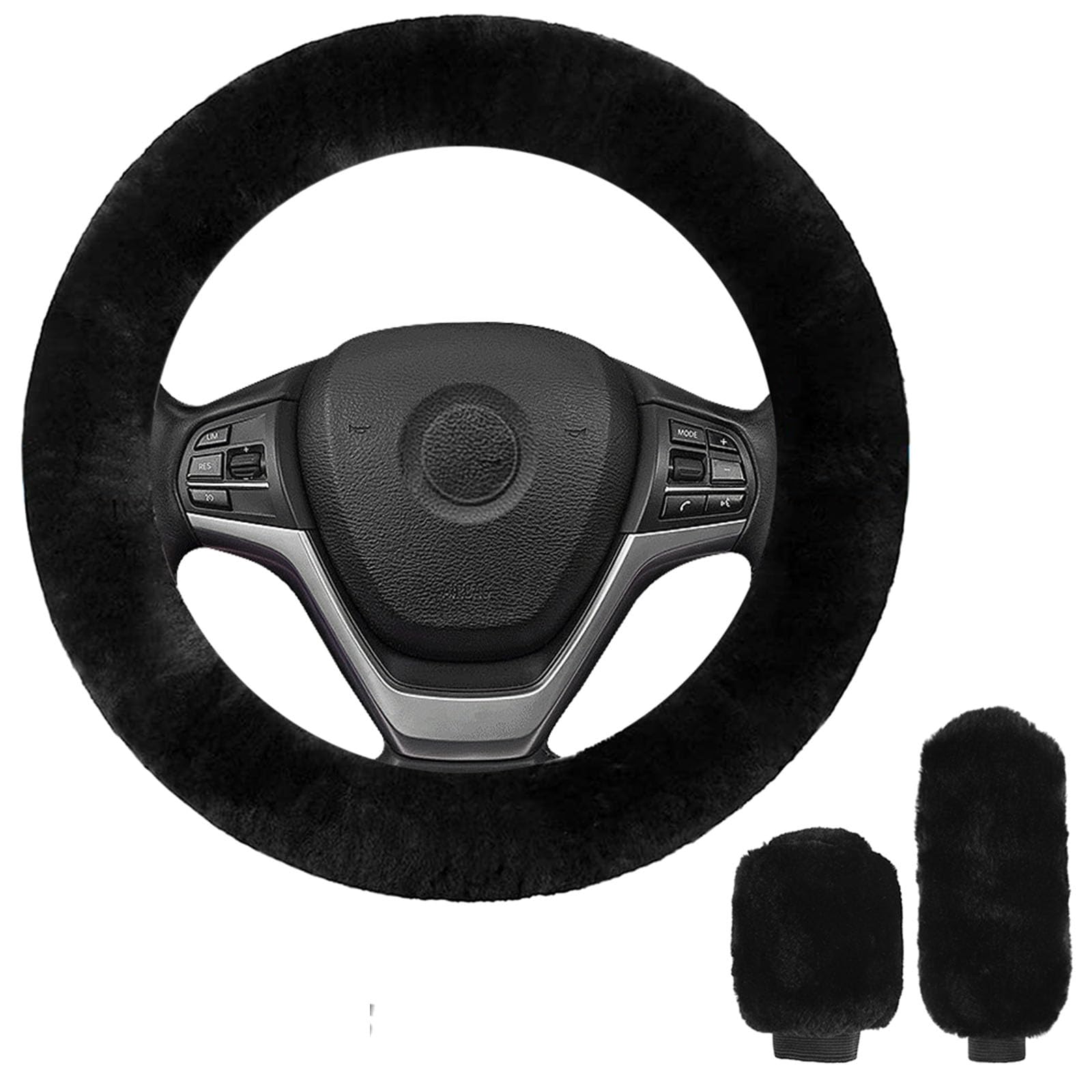3 Stück Auto Lenkradhülle, Universal Lenkradabdeckung Handbremse Getriebe Abdeckung Plüsch Winter Anti Rutsch Warme Lenkrad Abdeckung Lenkradschoner Lenkradbezug Auto Zubehör, 36-39cm (Schwarz) 3 Stück Auto Lenkradhülle, Universal Lenkradabdeckung Handbremse Getriebe Abdeckung Plüsch Winter Anti Rutsch Warme Lenkrad Abdeckung Lenkradschoner Lenkradbezug Auto Zubehör, 36-39cm (Schwarz) von BIQIQI