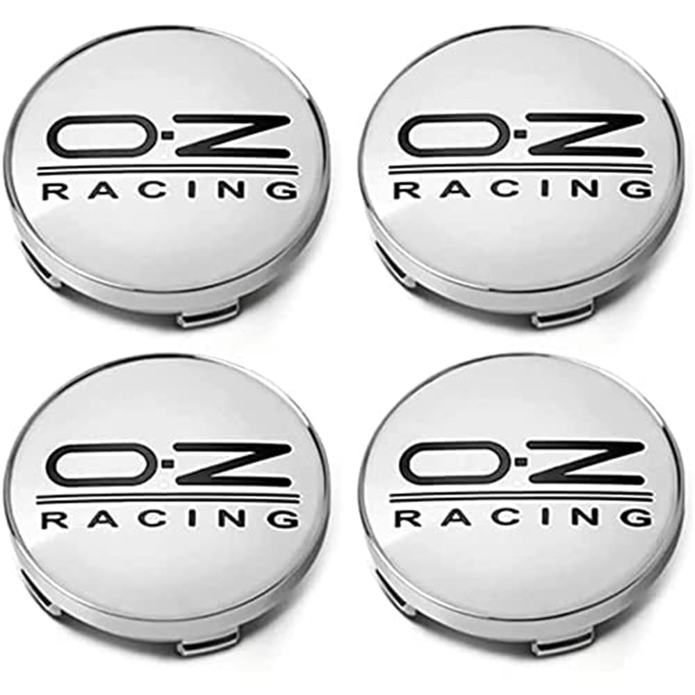 4 Stück Auto Nabendeckel für OZ Racing 60mm, Nabenkappen mit Logo Radnabenkappen Wasserdicht Staubdicht Anti Rost Felgendeckel Auto Accessoires, D Silver2 von BIRNN