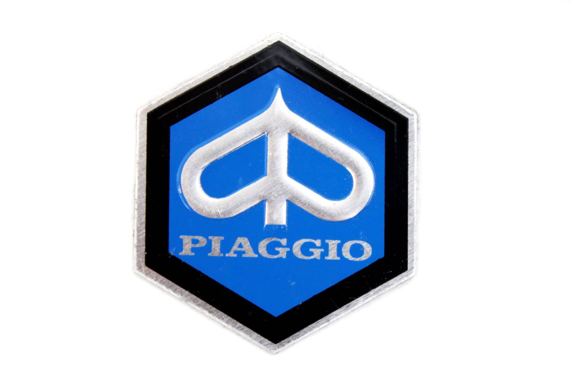 Emblem Piaggio Vespa blau schwarz 26 mm 6-eckig Kaskade blau schwarz von BISOMO