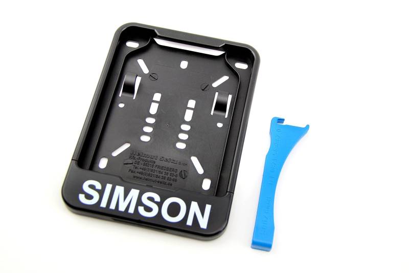 Wechsel Kennzeichenhalter mit Simson-Schriftzug für Moped Versicherungskennzeichen 135x110 von BISOMO