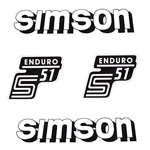 Set: Aufkleber Sticker 4-teilig SIMSON S51 ENDURO WEISS von BISOMO