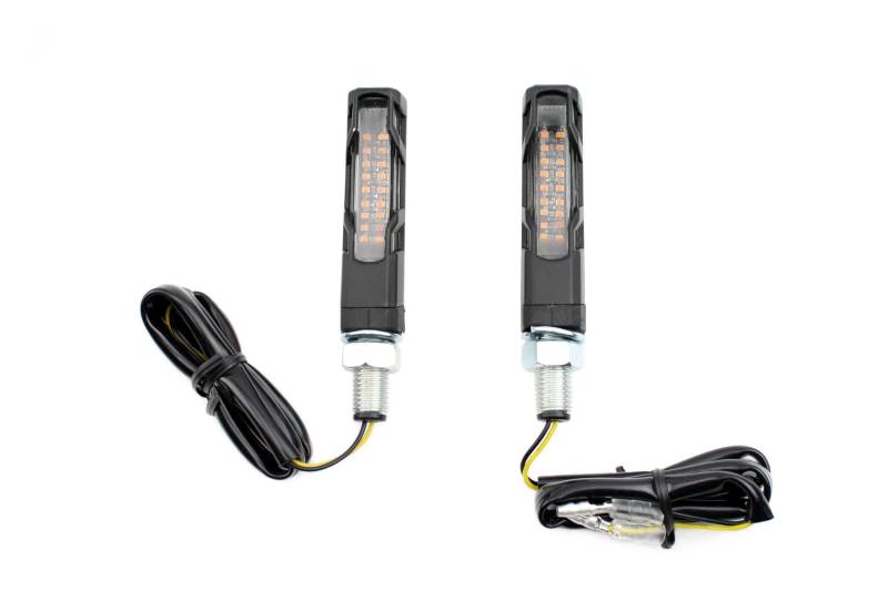 1 Paar Sequenzielle SMD LED Motorrad Blinker, E-geprüft, ALU Schwarz, Glas getönt, Gummi Abdeckung von BISOMO