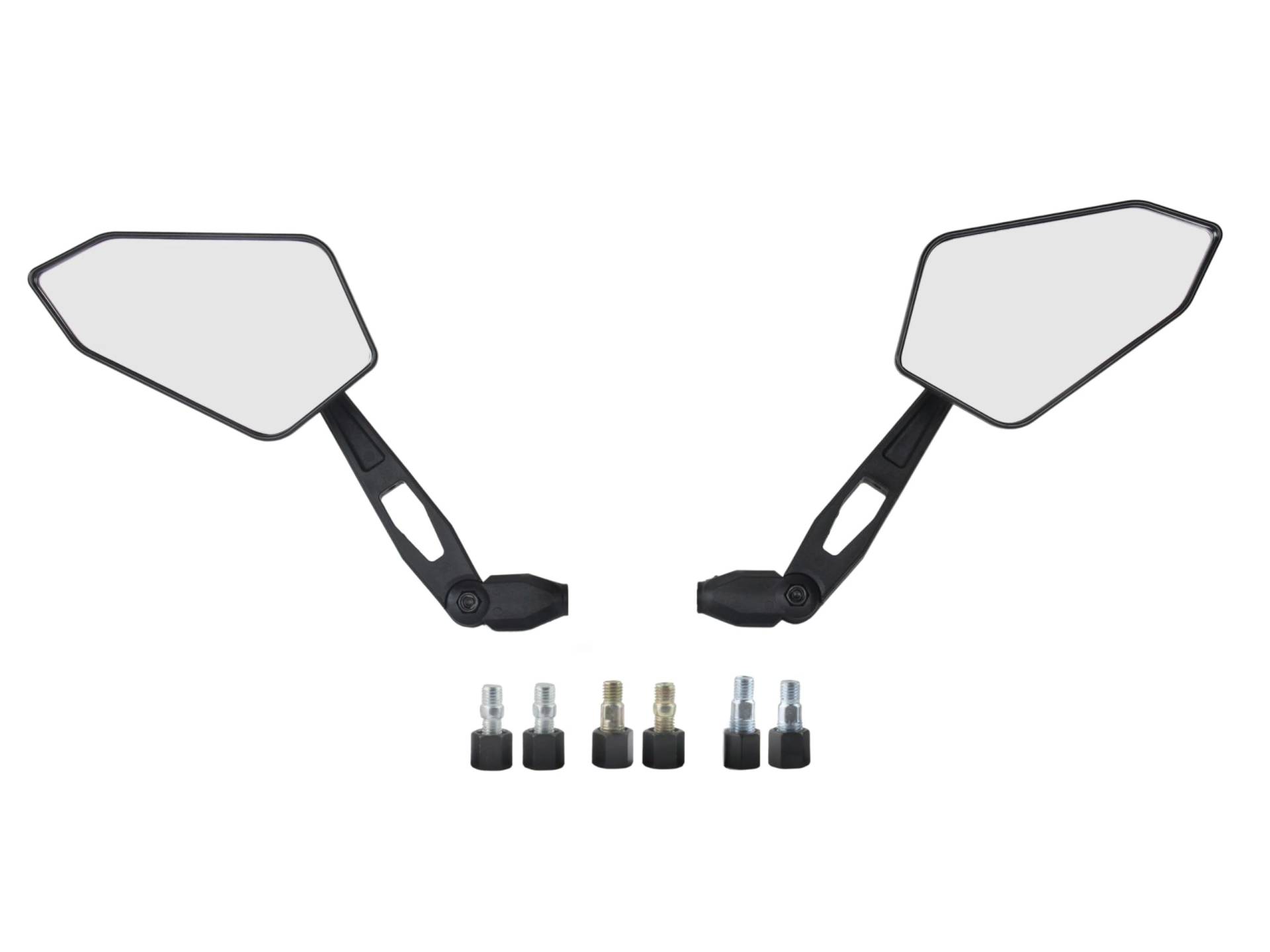 1 Paar Spiegel, schwarze Rückspiegel für Roller Motorrad Quad mit M8 Gewinde inkl. 6 Adapter, Gelenk zum Einstellen des Sichtbereiches 1 Paar Spiegel, schwarze Rückspiegel für Roller Motorrad Quad mit M8 Gewinde inkl. 6 Adapter, Gelenk zum Einstellen des Sichtbereiches von BISOMO