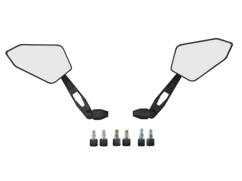 1 Paar Spiegel, schwarze Rückspiegel für Roller Motorrad Quad mit M8 Gewinde inkl. 6 Adapter, Gelenk zum Einstellen des Sichtbereiches von BISOMO