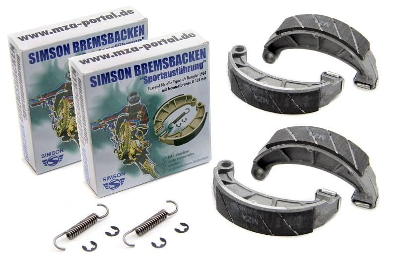 2x Sport Bremsbacken Durchmesser 124mm, auswechselbare Zwischenlage, Bremsbacken Feder und Sicherungsscheiben für Simson von BISOMO