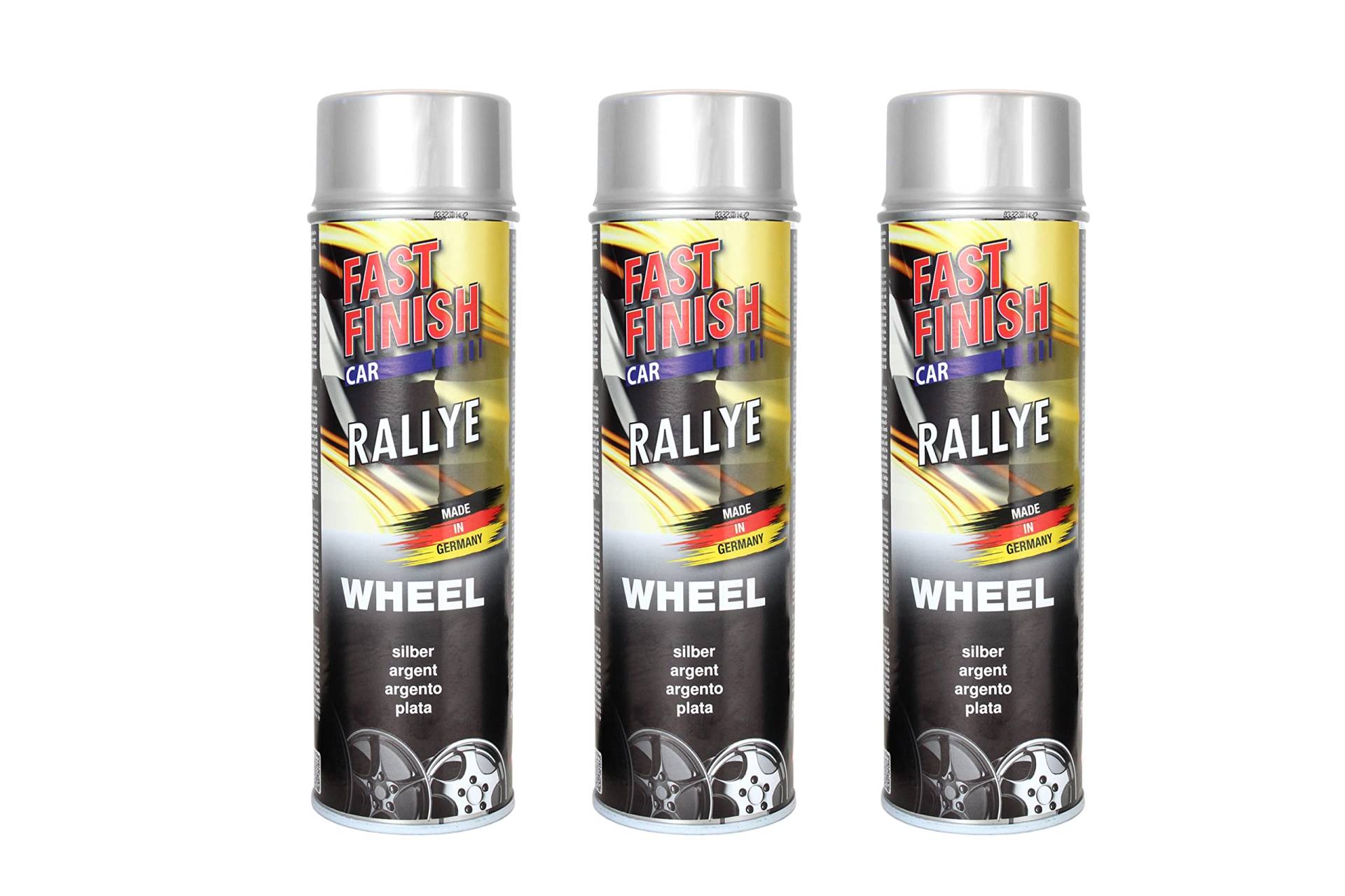 3x Felgenlack, Felgensilber, Felgenspray Fast Finish, Sprühlack, 500ml, hochpigmentierte Schutzlackierung für Stahl- und Leichtmetallfelgen 3x Felgenlack, Felgensilber, Felgenspray Fast Finish, Sprühlack, 500ml, hochpigmentierte Schutzlackierung für Stahl- und Leichtmetallfelgen von BISOMO