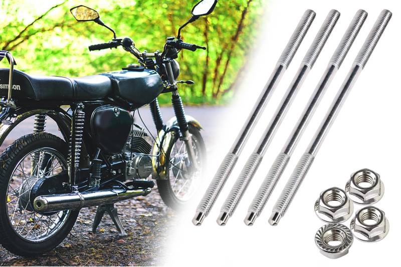 4x Zuganker Zylinder Stehbolzen M6 x 126 mm + Kopfmutter Sperrzahnmutter M6 für Simson S51, S53, S70, KR51/2, SR50, SL1, SD50, MS50, TS050 von BISOMO